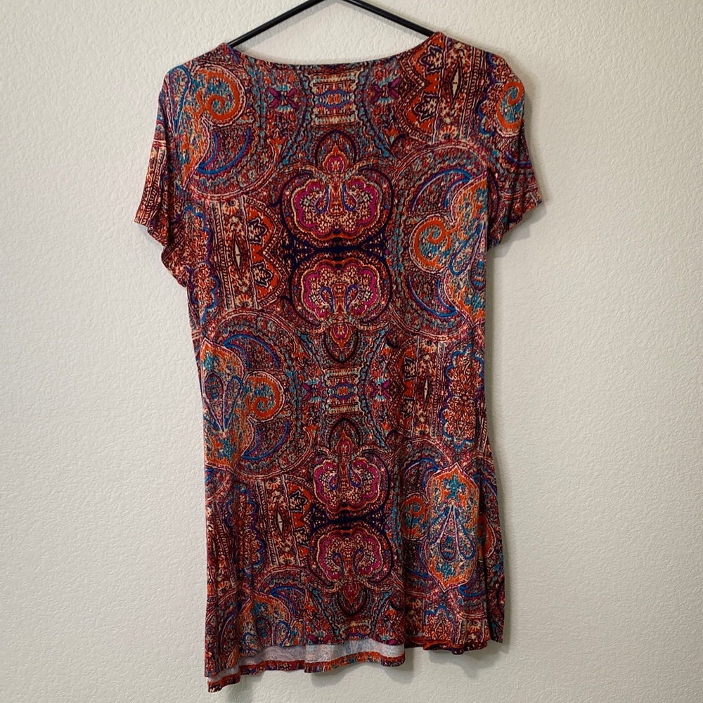 Boho Multicolor V-Neck Short Sleeve Top Blouse Tunic Tassels Large - Picture 3 of 5